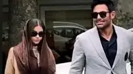 عکسی از دسته گل زیبای رضا گلزار و همسرش برای افتتاحیه سالن زیبایی ساره بیات