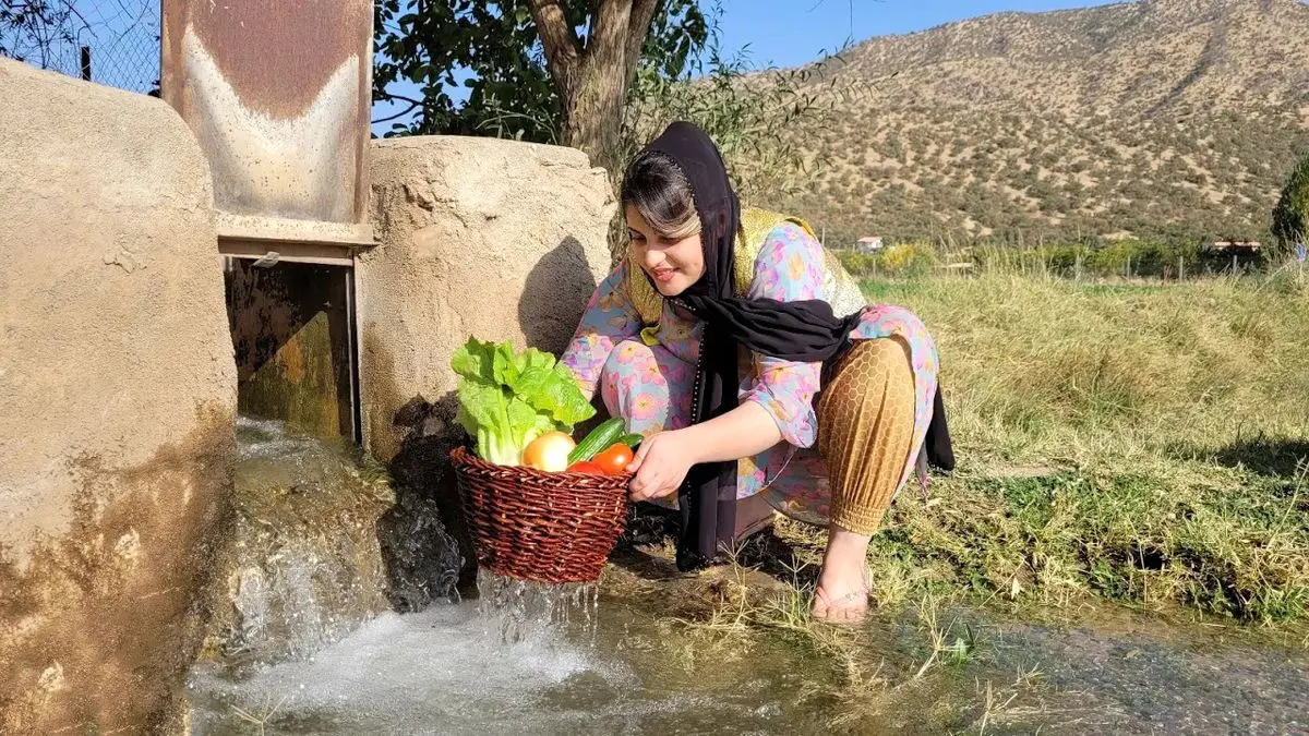 پخت سماق پلو با گوشت به روش دختر جوان کردستانی در کوهستان + ویدئو