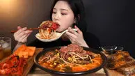 ویدئو | خوردن ۳ کیلوگرم گوشت و رشته‌فرنگی به سبک دختر کره‌ای