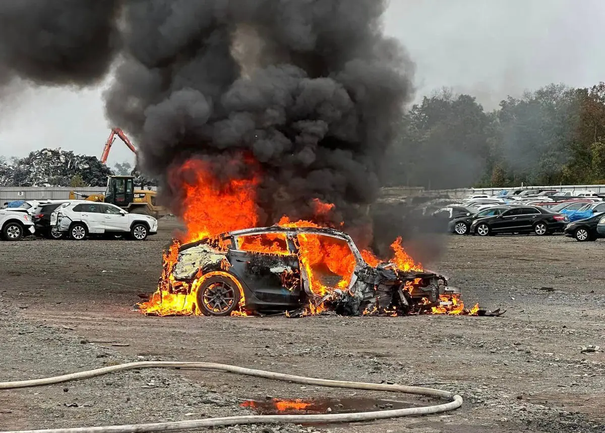 ویدیو: دو خودرو بر اثر گرمای شدید در آتش سوختند